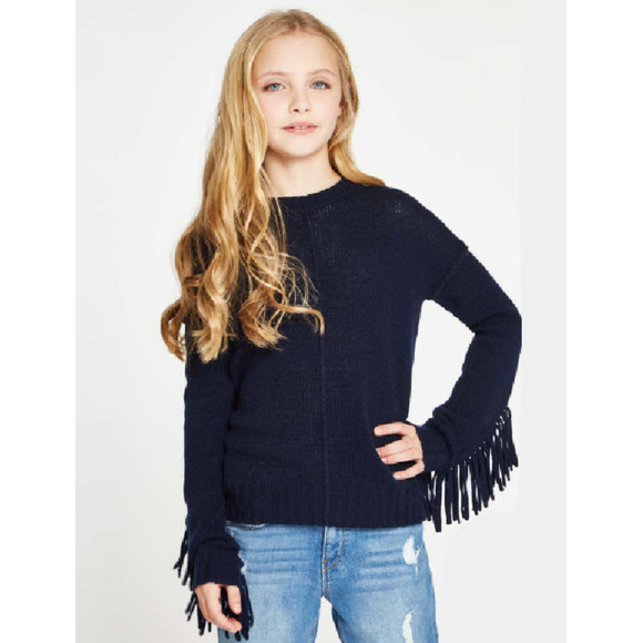 Autumn Cashmere Kids Girls Navy Fringe Sweater 10 12 Merino Wool NWT NEW Gift - Picture 1 of 1